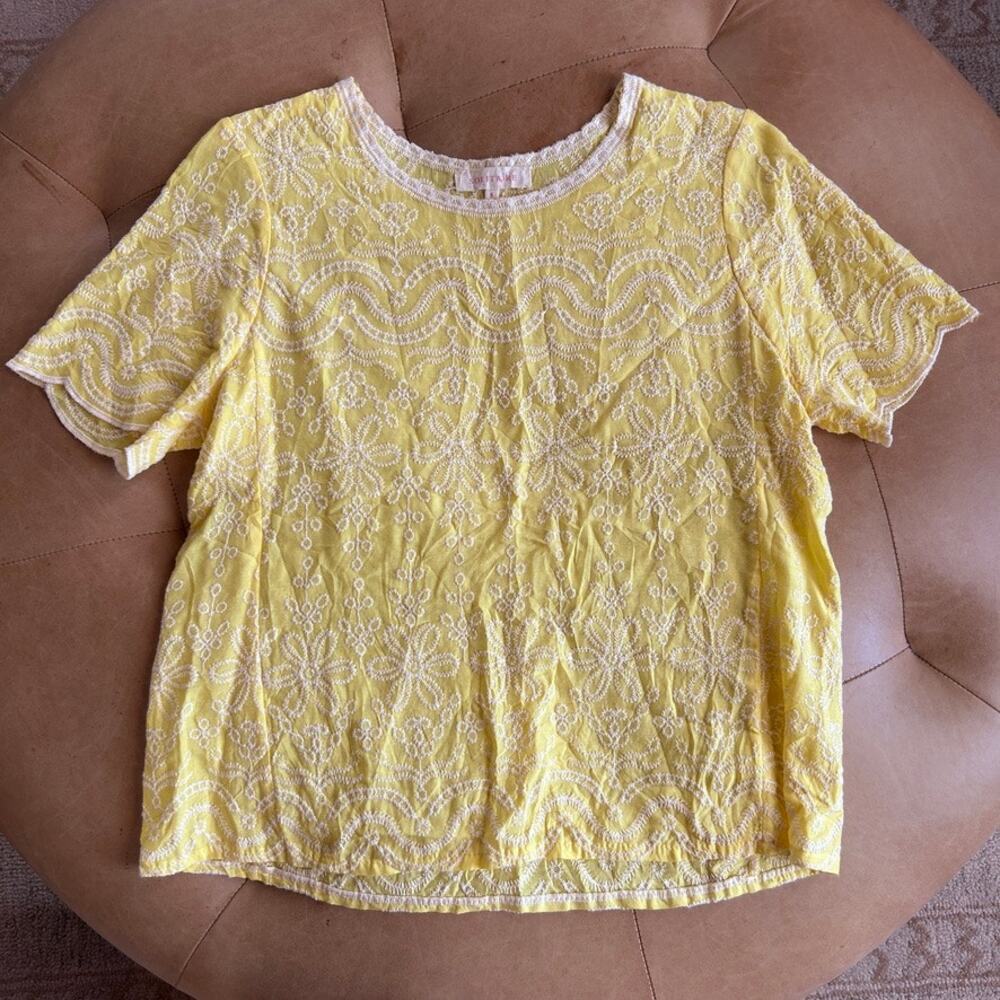 Embroidered Floral Eyelet Top Prairie Cottagecore Boho Butter Yellow Blouse S